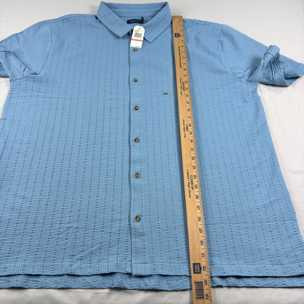 Nautica Shirt Mens 3XL Blue Seersucker Button Up Stretch Casual Camp NEW - Picture 6 of 9